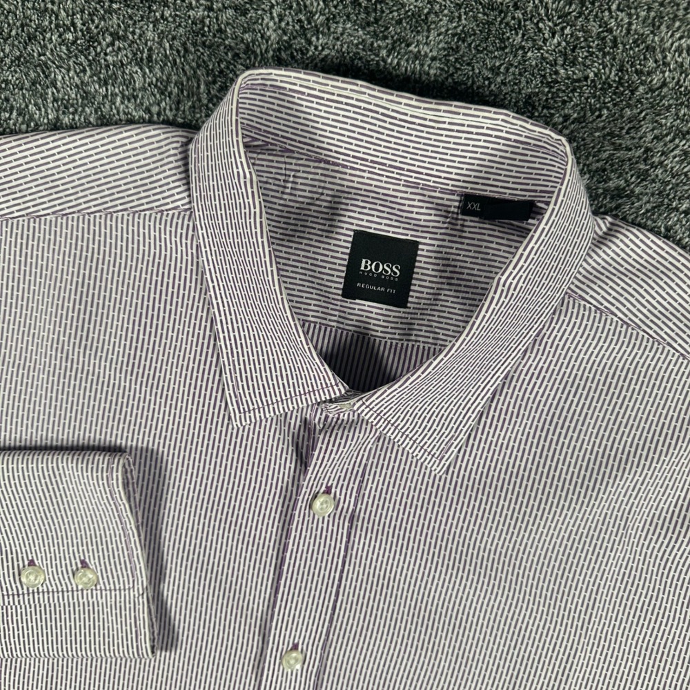 BOSS Hugo Boss Shirt Mens XXL Regular Fit Purple Striped Button-Down Long Sleeve